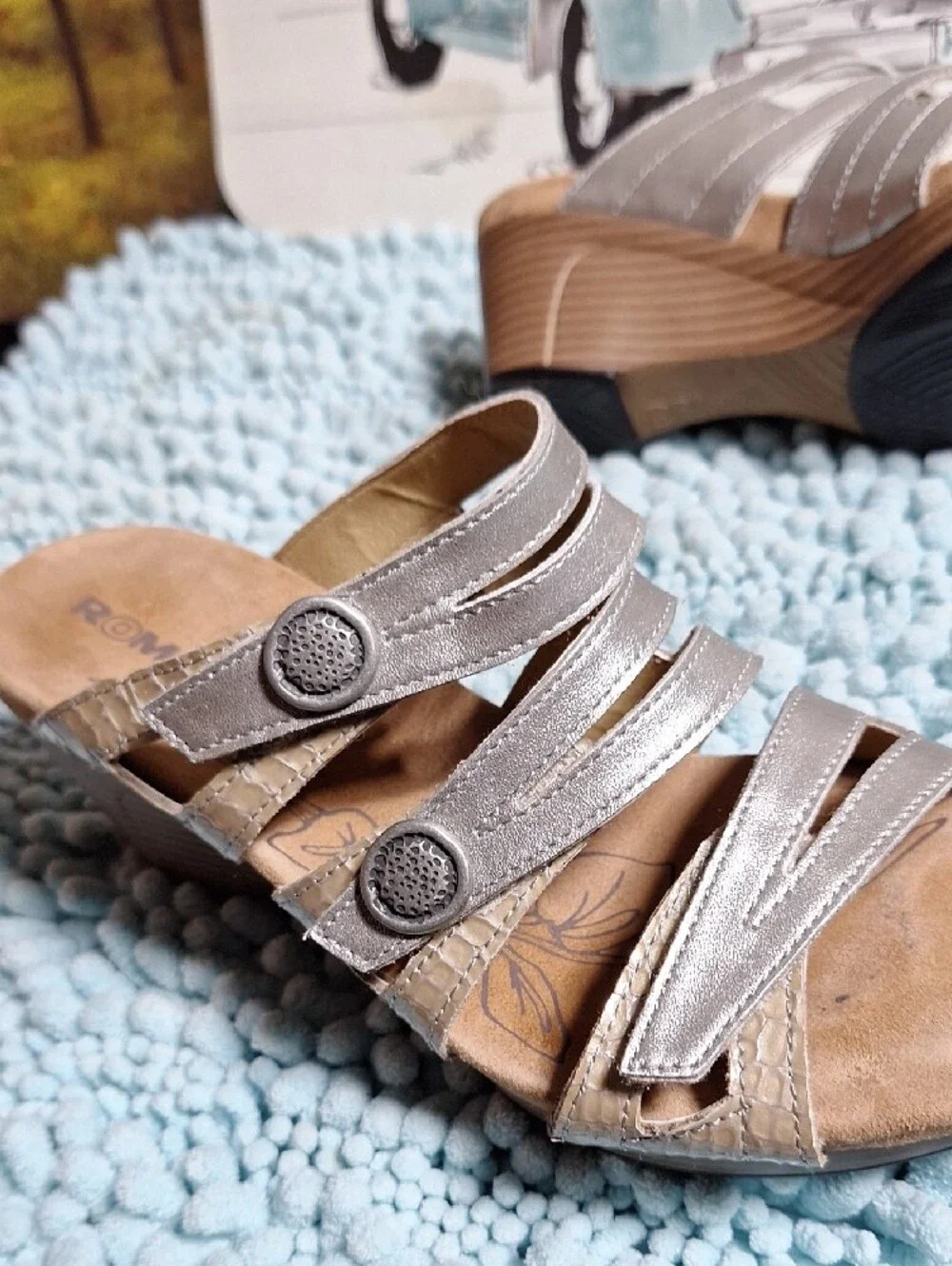 Romika Metallic Silver Multi-Strap Wedge Sandals
